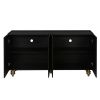 Black Modern Fluted Sideboard Buffet Cabinet with 4 Doors Storage and Adjustable Shelves