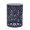 Set of 2, Blue Metal Side End Tables with Iron Cut Design and Cylindrical Structure