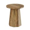 Round Farmhouse End Side Table with Octagonal Base and Natural Wood Grain Texture Finish