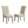 Set of 2, Tan Habit Solid Wood Dining Chairs with Button Tufted Parsons Backrest