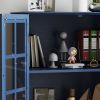 Minimalist Wooden Blue Buffet Sideboard Cabinet with Double Tempered Glass Doors, Adjustable Middle Shelf and Bottom Drawer
