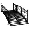 Metal Arch Garden Footbridge with Safety Side Rails, Decorative Arc with Delicate Scrollwork "S" Motifs