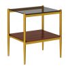 Set of 3, Coffee Table and 2 End Tables with Gray Tempered Glass, Open Bottom Shelves and Gold Legs
