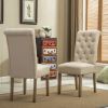 Set of 2, Tan Habit Solid Wood Dining Chairs with Button Tufted Parsons Backrest