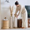 Set of 3, Handcrafted Cylindrical Metal Decorative Floor Vases with Polished & Hammered Gold Finish, and Embossed Body Pattern