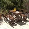 4-Person Carbonized Patio Dining Set with Carriage Wagon Wheel Design