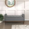 Mid-Century Modern Lift Top Storage Ottoman Bench, with Gray Tufted Upholstered Fabric and Solid Walnut Wood Finish
