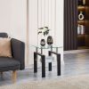 Square End Table with Clear Tempered Glass Top, Frosted Tempered Glass Bottom Shelf and Solid Black Metal Legs