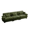 Extra Large 3 Seat Modern Velvet Olive Green Sofa with 3 Matching Waist Pillows and 2 Matching Throw Pillows