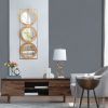 Mango Wood Wall Mirror with 3 Round Stacked Mirrors,Gold Rectangular Frame and Horizontal or Vertical Display Options