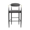 Set of 2, Gray Bar Stools with Black Iron Toothpick Style Leg Design, Gold Armrests, Iron Footrest & Curved Backrest