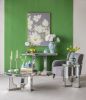 71” Large Rectangular Mirrored Dining Table with Elegant Floral Design and Silver Finish