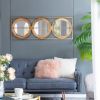 Mango Wood Wall Mirror with 3 Round Stacked Mirrors,Gold Rectangular Frame and Horizontal or Vertical Display Options