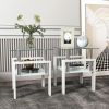 Set of 2, White Square Modern End Tables with Clear Tempered Glass Top, Frosted Bottom Glass and Metal Legs