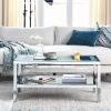 39.5" Silver Crystal Mirrored Coffee Table with 2 Layers and Open Bottom Shelf
