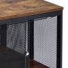 Antique Oak and Black Coffee Table with 4 Sliding Doors