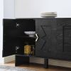 60" Mid Century Modern Sideboard Buffet Storage Cabinet with Fluted Diamond Geometric Design, 4 Doors and Adjustable Shelves