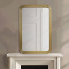 Rounded Rectangle Fluted Wall Mirror with Antique Gold Metal Finish and Vertical Or Horizontal Hanging Options