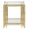 Ellen Gold Coffee Table with Clear Tempered Glass Top & Bottom Shelf and Irregular Cylindrical Stainless Steel Pipe Legs