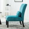 Pisano Teal Blue Armless Accent Chair with Matching Pillow, Chenille Fabric Upholstery  and Wooden Legs