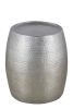 21” Modern Aluminum End Table with Hand Hammered Design, Drum Shaped and Glossy Antique Silver Finish