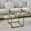 HOMCOM Gold Metal Coffee Table with Double Tabletops, 2 Different Heights and Clear Tempered Glass