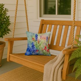 14” Texas Bluebonnets Throw Pillow with Waterolor Artwork, Indoor/Outdorr Usage and Machine Washable