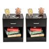 2 Piece Black Night Stand with Top Drawer and Open Bottom Shelf