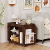 3-Tier Side End Table with Universal Wheels, 3 Open Bottom Compartments and Side Storage Rack