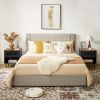 Set of 2 Nightstands with Grille Striped Slatted Drawer Design, Open Bottom Shelf and Metal Legs