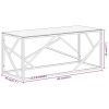 Silver Stainless Steel Coffee Table with Clear Tempered Glass Top and Protective Foot Pads