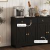 HOMCOM Black Storage Sideboard Cabinet with 4 Barn Style Doors, 2 Drawers and 2 Adjustable Shelves