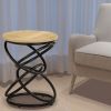 Handmade Solid Mango Wood End Table Top with Metal Intertwined Rings Base and Protective Foot Pads