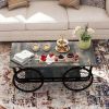 Black Rectangle Coffee Table with Wheel Design Base and Open Bottom Shelf