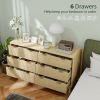 6 Drawer Double Dresser with Wave-Like Fluted Chest Design, Gold Finger Pull Handles and 5 Angled Wood Legs