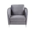 Sofia Gray Velvet Modern Chic Accent Armchair with Diamond Pattern Stitching and Chrome Metal Legs