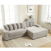 L Shaped Gray Corduroy Sofa with Right Chaise Daybed, Left Double Seat, Wide Padded Armrests and 8 Matching Throw Pillows
