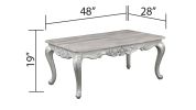 Melrose Traditional Style Coffee Table in Champagne Finish and Silver Brushed with Handcrafted Raised Leaf Motif Detailing