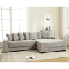 L Shaped Gray Corduroy Sofa with Right Chaise Daybed, Left Double Seat, Wide Padded Armrests and 8 Matching Throw Pillows