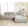 L Shaped Gray Corduroy Sofa with Right Chaise Daybed, Left Double Seat, Wide Padded Armrests and 8 Matching Throw Pillows