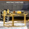 Set of 2, Round Nesting Tables with Clear Tempered Glass Top and Gold Steel Frame