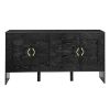 60" Mid Century Modern Sideboard Buffet Storage Cabinet with Fluted Diamond Geometric Design, 4 Doors and Adjustable Shelves