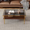 Set of 3, Coffee Table and 2 End Tables with Gray Tempered Glass, Open Bottom Shelves and Gold Legs