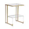 Gold & Acrylic 2 Tier Glass End Table with Open Bottom Shelf and L Shaped Frame