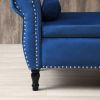 63” Aijia Blue Velvet Multifunctional Ottoman Storage Bench, Button Tufted, Nailhead Trim with 1 Pillow