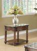 Traditional Formal Marble Top End Table with Spiral Turned Legs, Dovetail Drawer and Open Lower Shelf in Mahogany Finish
