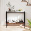 Modern Industrial Console Table with Sintered Stone Tabletop, 2-Tier Design, Anti-Slip Bumpers and Adjustable Foot Pads