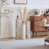 Set of 3, Handcrafted Cylindrical Metal Decorative Floor Vases with Polished & Hammered Gold Finish, and Embossed Body Pattern
