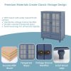 Minimalist Wooden Blue Buffet Sideboard Cabinet with Double Tempered Glass Doors, Adjustable Middle Shelf and Bottom Drawer
