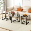 3-Piece Coffee Table Set with Round Coffee Table, 2 Square End Tables and Adjustable Foot Pads